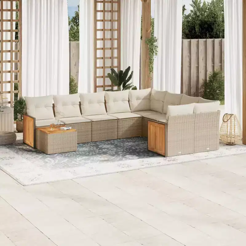 vidaXL 10 Piece Patio Sofa Set with Cushions Beige Poly Rattan