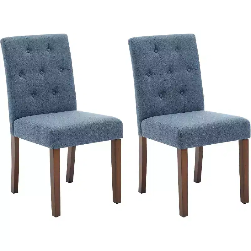 Button Tufted Parsons Dining Chairs Set of 2, Upholstered Fabric Kitchen Chairs with Padded Seats & Wood Legs, Living Room Kitchen Furniture