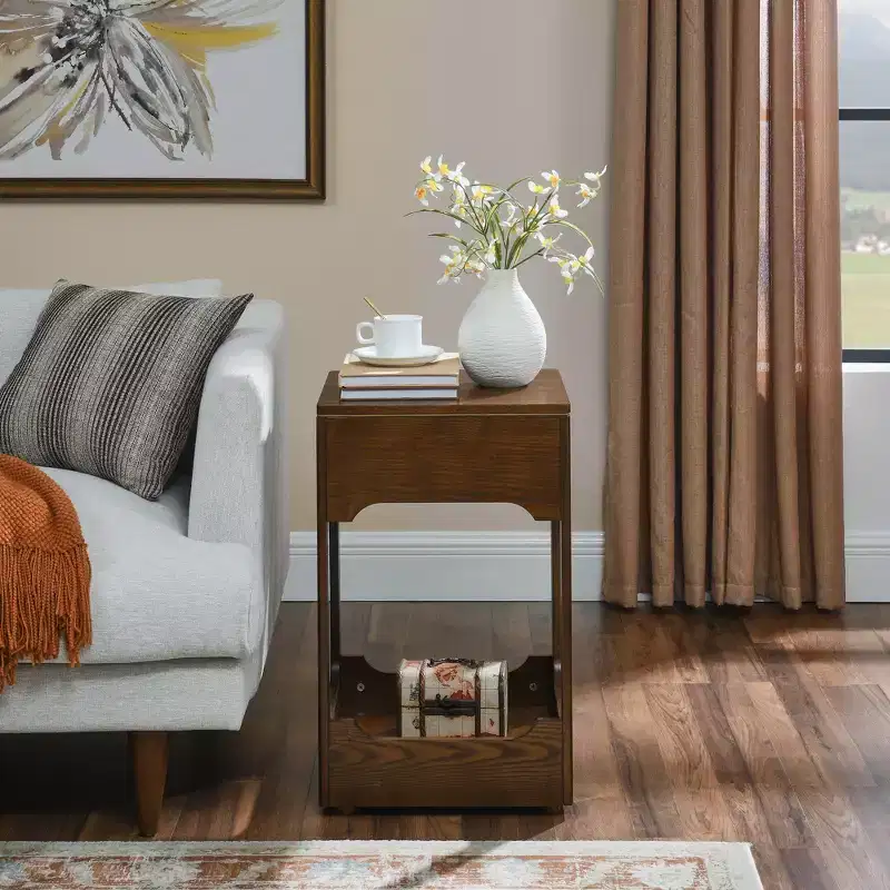 GDFStudio Gorrath Mid-Century Modern Wooden Lift Top Side Table with Storage Shelf