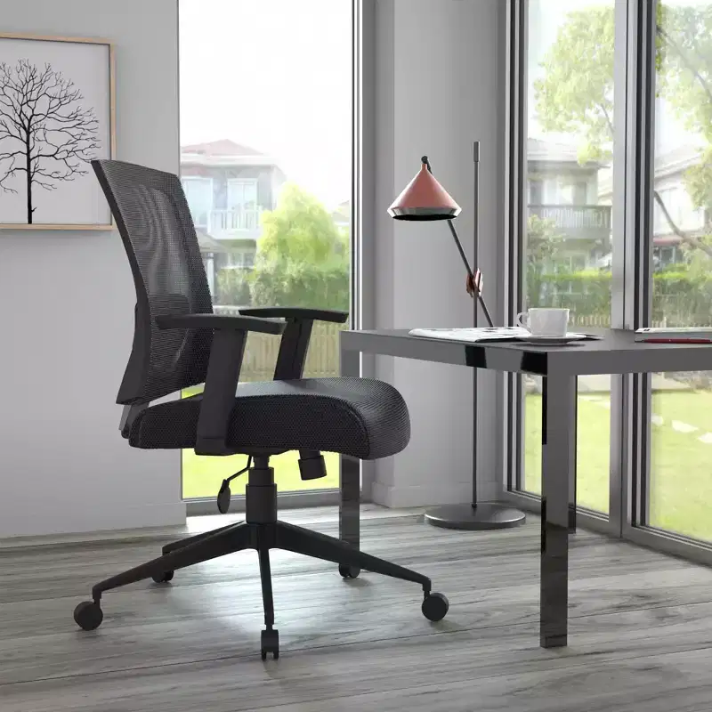 Boss Office Products Mesh Back Task Chair Black: Ergonomic, Adjustable Arms, Swivel, Nylon Legs