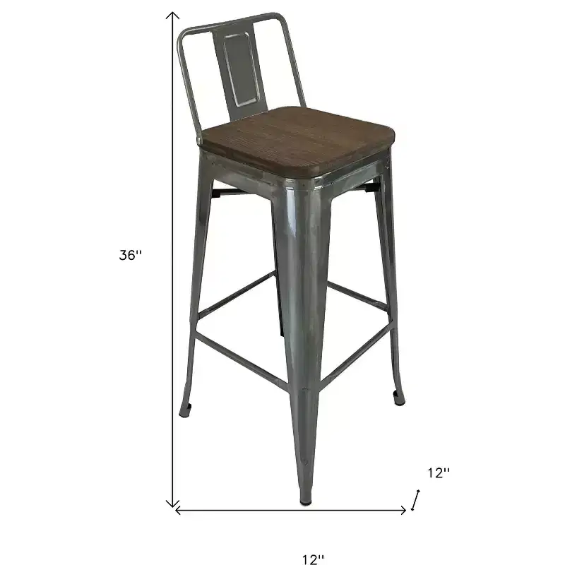 HomeRoots Set of Four 30 Brown and Gray Solid Wood and Metal Low Back Bar Height Bar Chairs