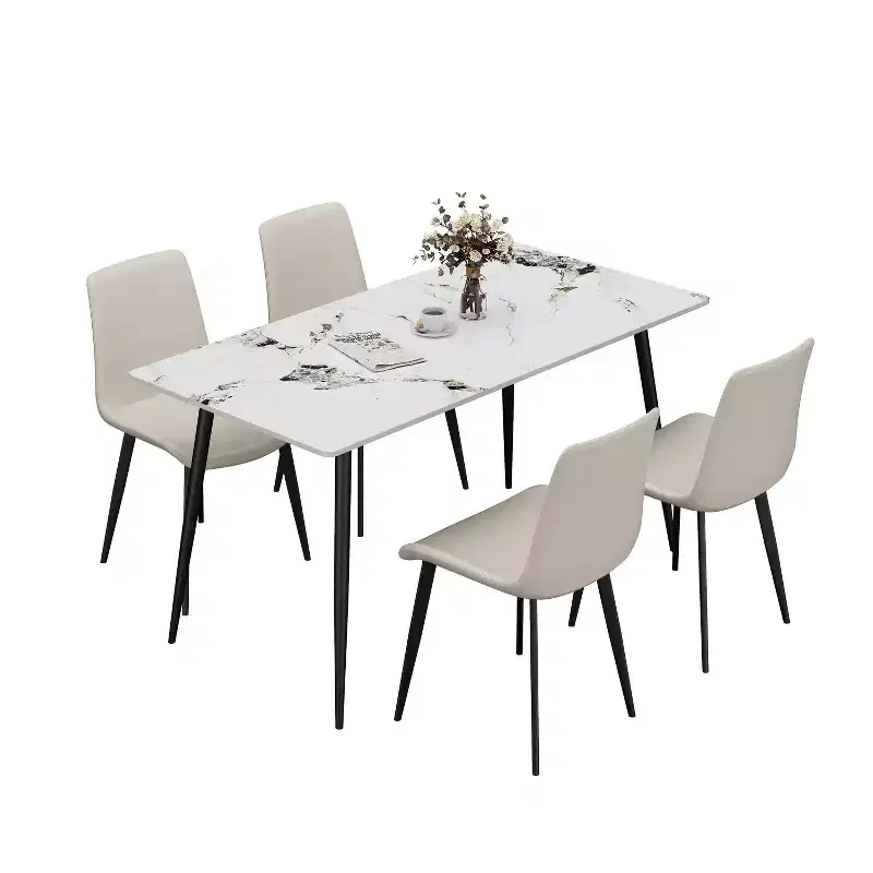 2pk Modern Faux Leather Dining Chairs with Cushioned Seats & Metal Legs