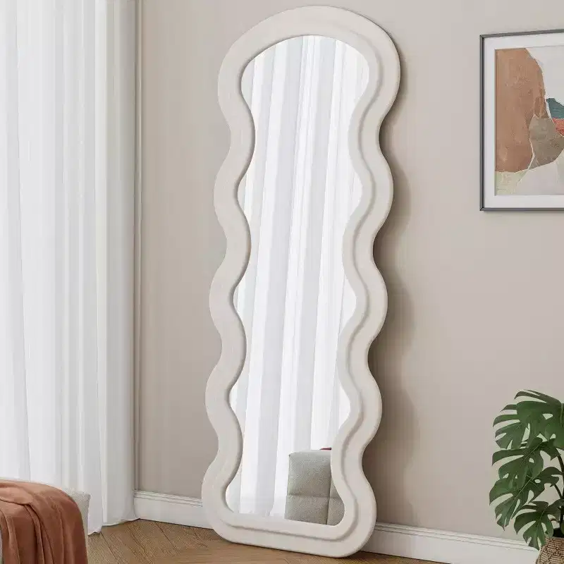 Modern Full Length Mirror, Flannel Vanity Mirror with Wooden Frame