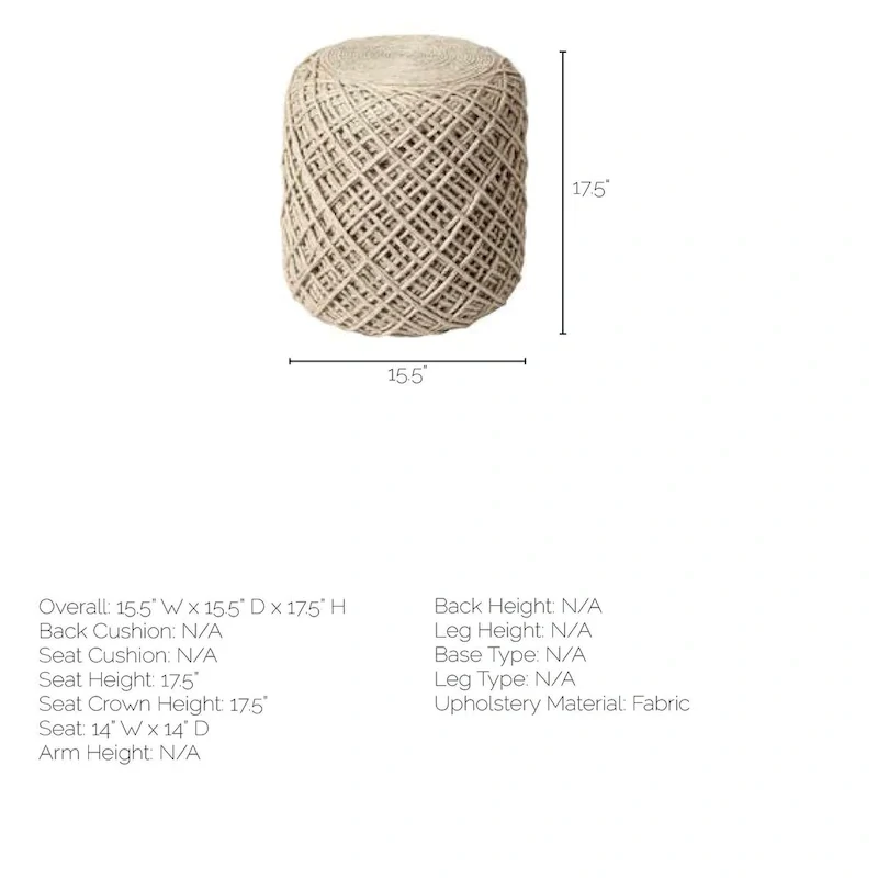 Handwoven Brown Wool Round Pouf with Diamond Weave Pattern