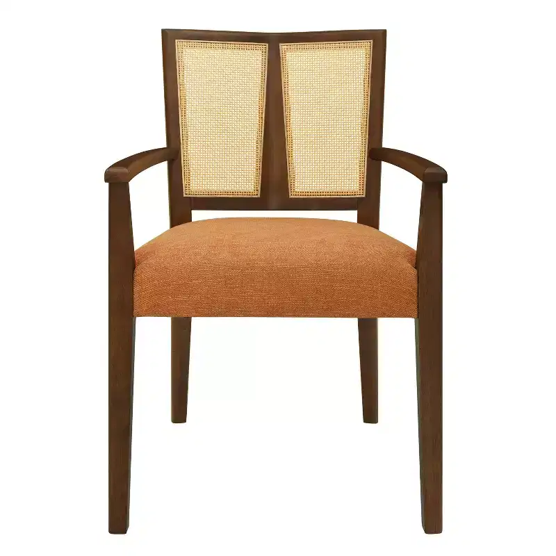 Christopher Knight Home Set of 2 Nolan Rubberwood Upholstered Dining Arm Chairs with Cane Webbing Caramel/Walnut