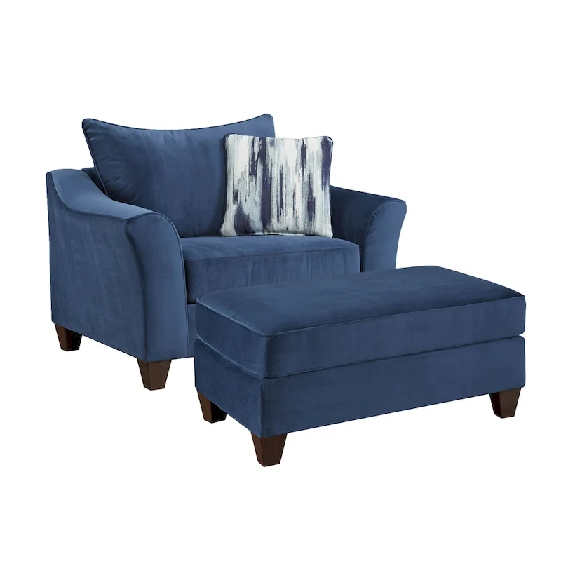 Roundhill Furniture Camero Fabric Pillowback Navy Blue Chair/Ottoman Set