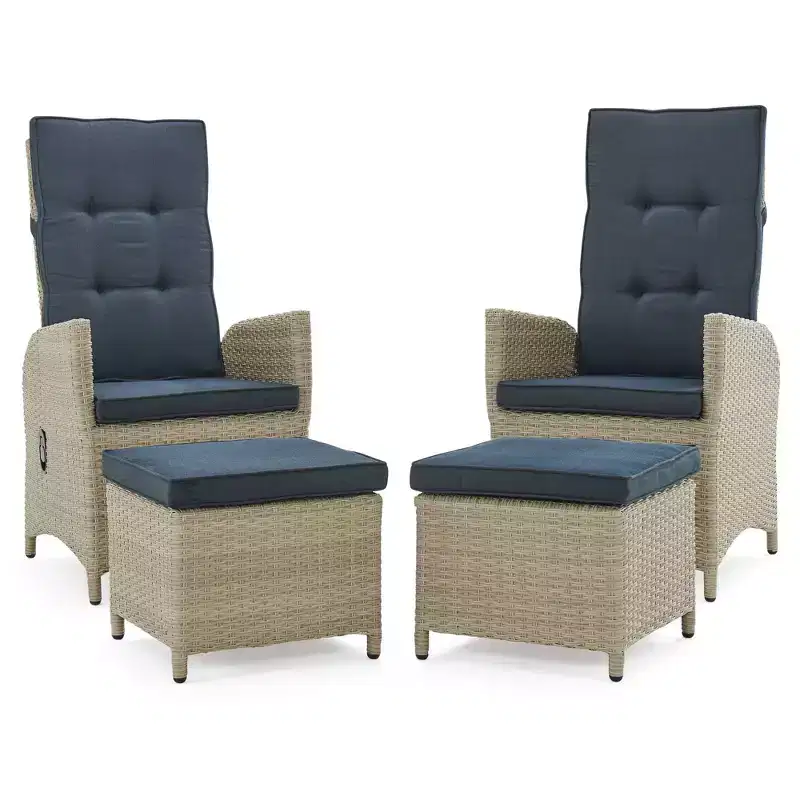 5pc All-Weather Wicker Haven Recliner and Accent Table Set - Alaterre Furniture: Outdoor Lounge with Ottomans