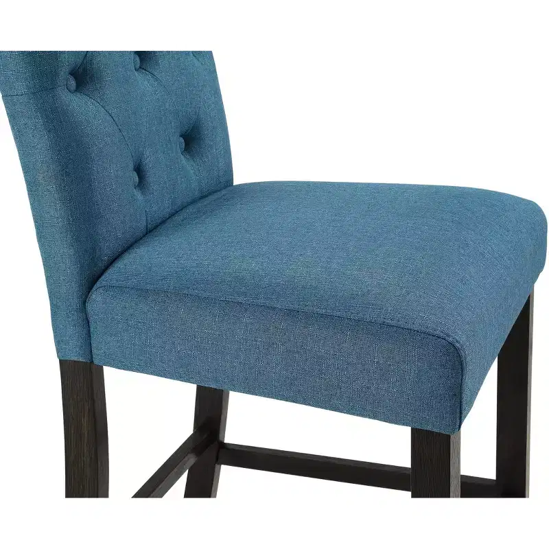 Counter Height Dining Stools - Solid Wood Frame, Button Tufted Upholstery, Blue