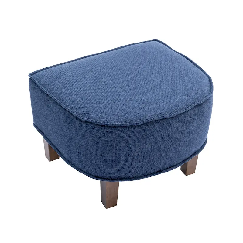 Linen/Polyester Upholstered Mid Century Barrel Chair with Ottoman