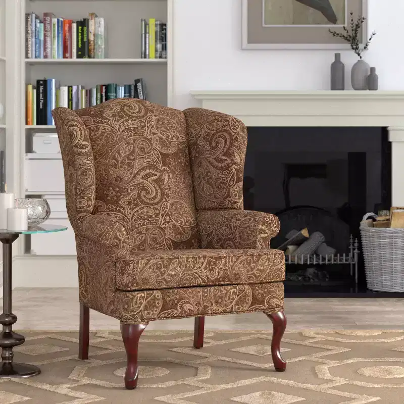 Traditional Wingback Accent Chair, Polyester Upholstery