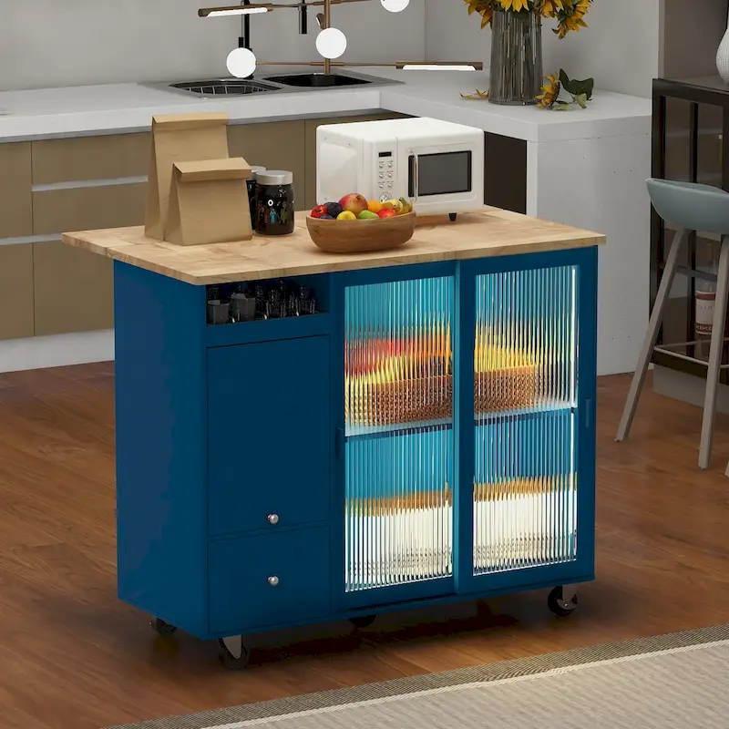 Kitchen Island with Drop Leaf and LED Light