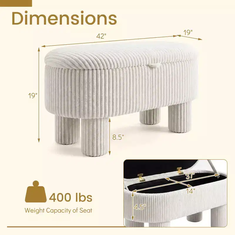 Costway 42 Storage Ottoman Bench with Hidden Storage Compartment & Legs for Living Room Gray/Beige