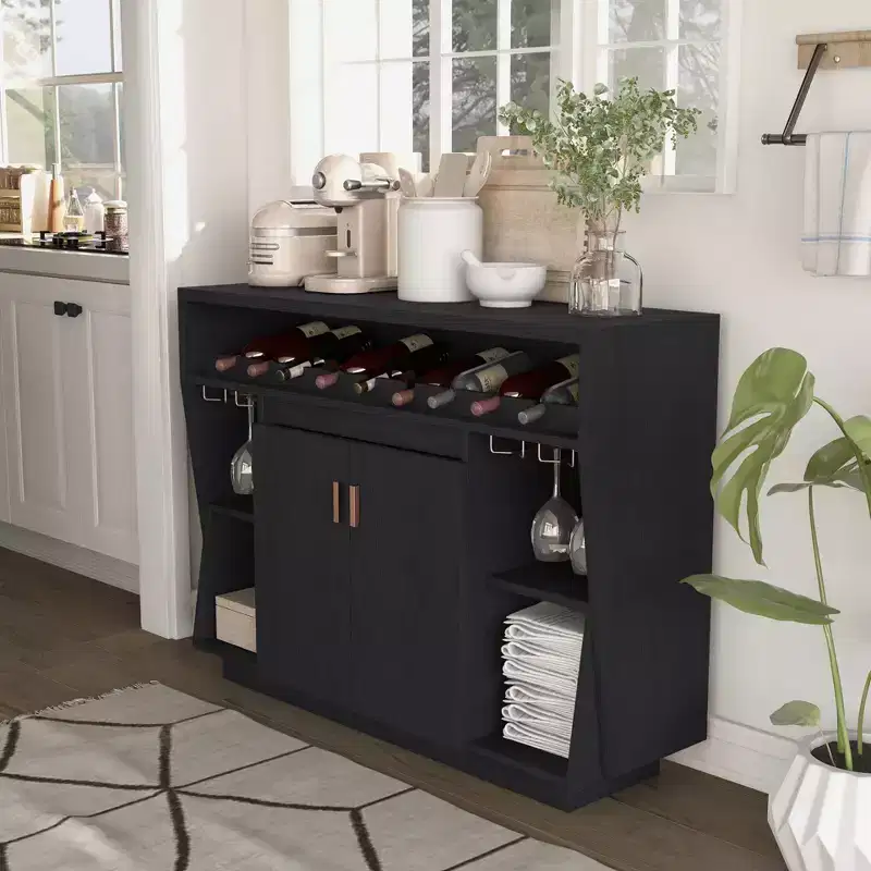 Veritte Contemporary 9 Bottle Buffet Black - miBasics