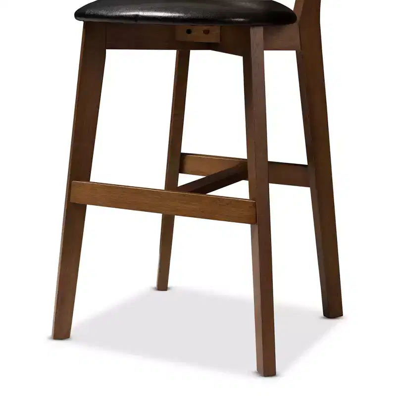 Set of 2 Baxton Studio Eline Mid Century Modern Walnut Finished Wood Faux Leather Upholstered Counter Height Barstools Black: Oval Back, Spot Clean