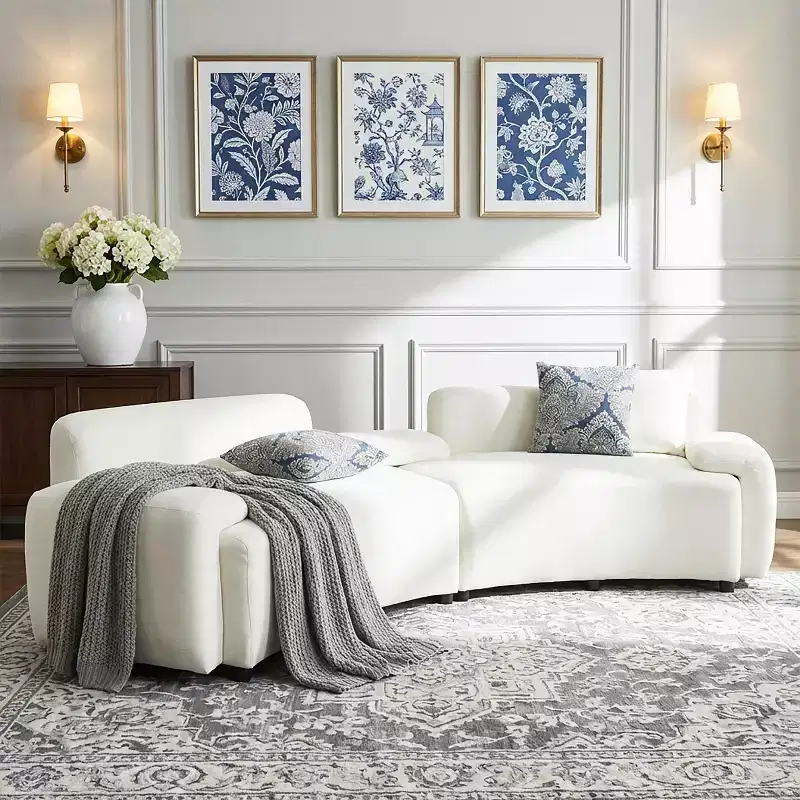 Christopher Knight Home Alvis Modern 122 Curved Fabric Upholstered 4-Seater Sofa Couch with 3 Pillows