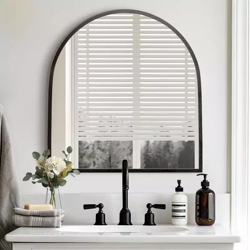 28 x 30 inch Black Wall-mounted Aluminum Straight-Edge Arch Wall Mirror Bathroom Mirror