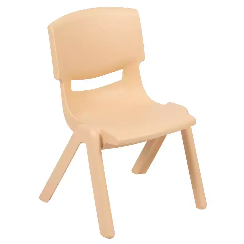 Emma and Oliver 25.125W x 35.5L Crescent Natural Plastic Adjustable Kids Table Set - 4 Chairs