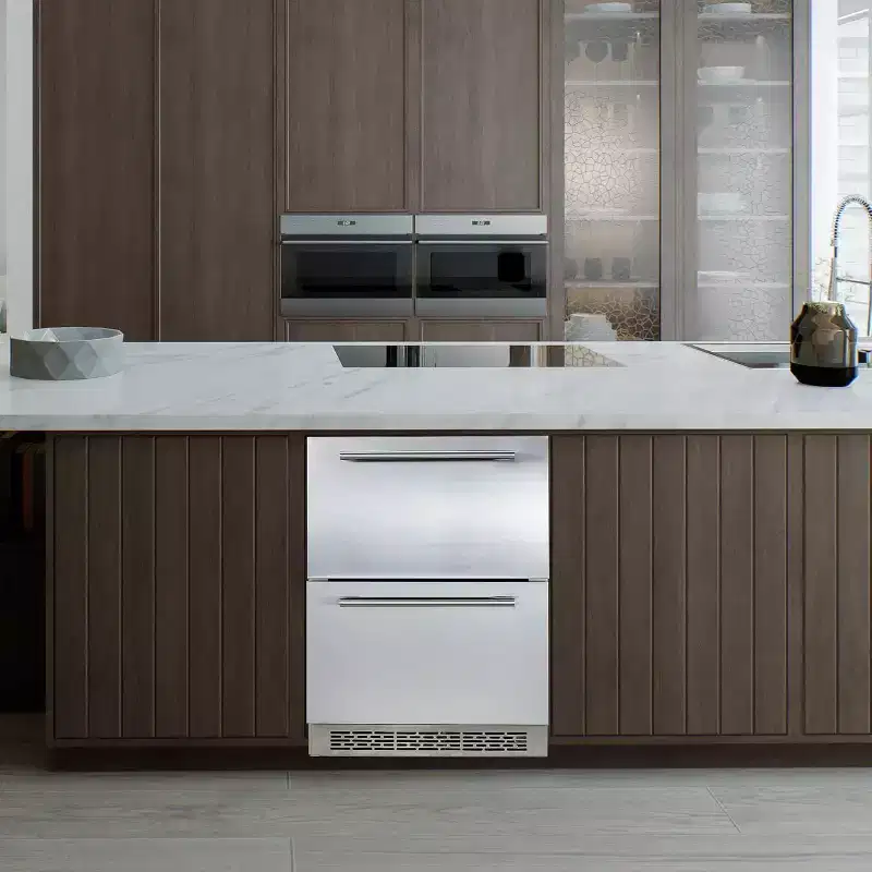 Acekool Under Counter Refrigerator, Dual Drawer Built-In Fridge, Touch Temp Control 33F50F, Quiet Cooling, Front Vent, Basket Divider
