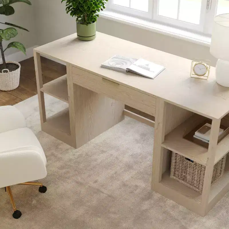 Martha Stewart Kayden Home Office Modular Single-Drawer Desk with Dual 2 Tier Shelves