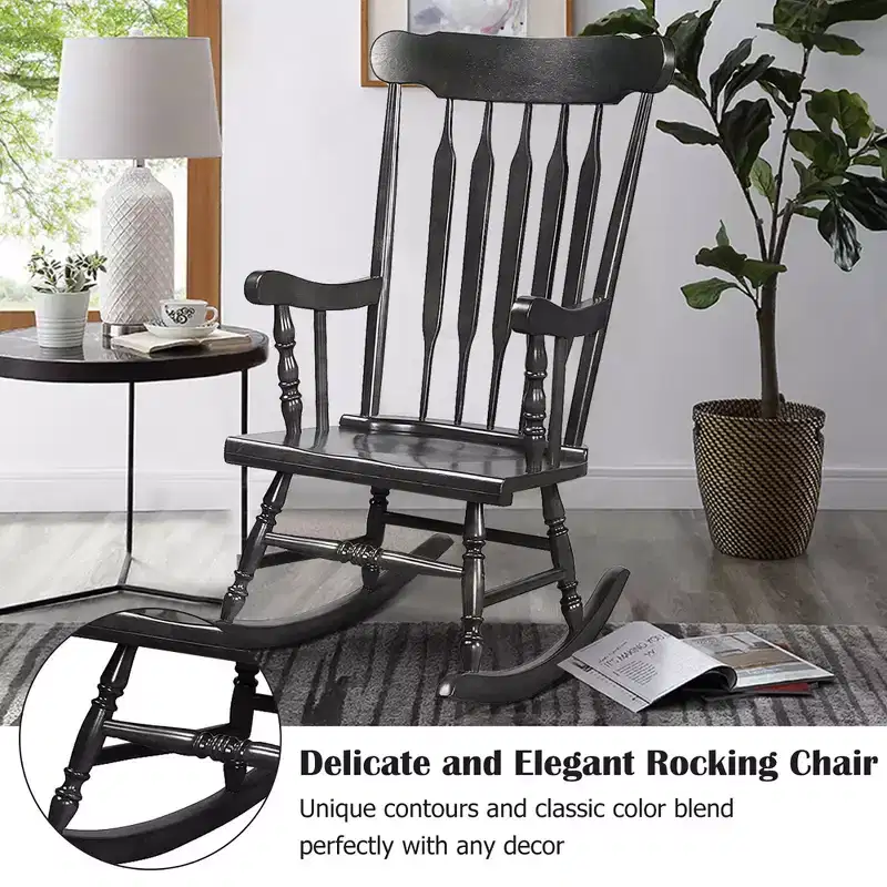 Costway Set of 2 Wood Rocking Chair Glossy Finish White\ Coffe