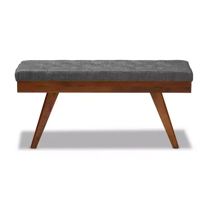 Baxton Studio Alona Medium Wood Dining Bench Gray - : Mid-Century Design, Tapered Legs, Polyester Upholstery, Entryway Seating