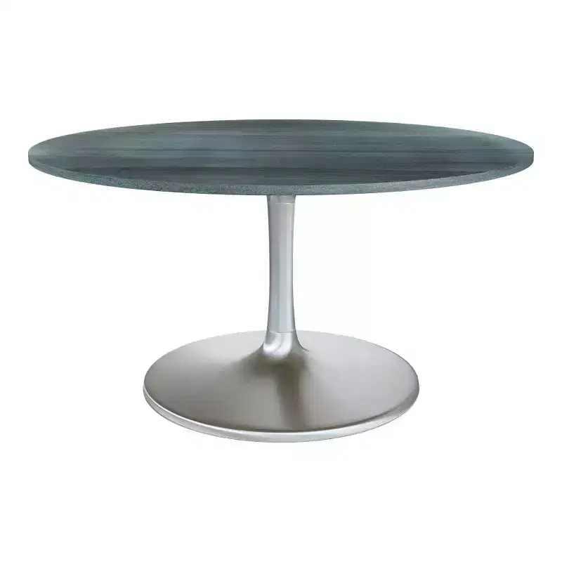 HomeRoots 60 Gray and Silver Marble and Aluminum Pedestal Base Round Top Dining Table