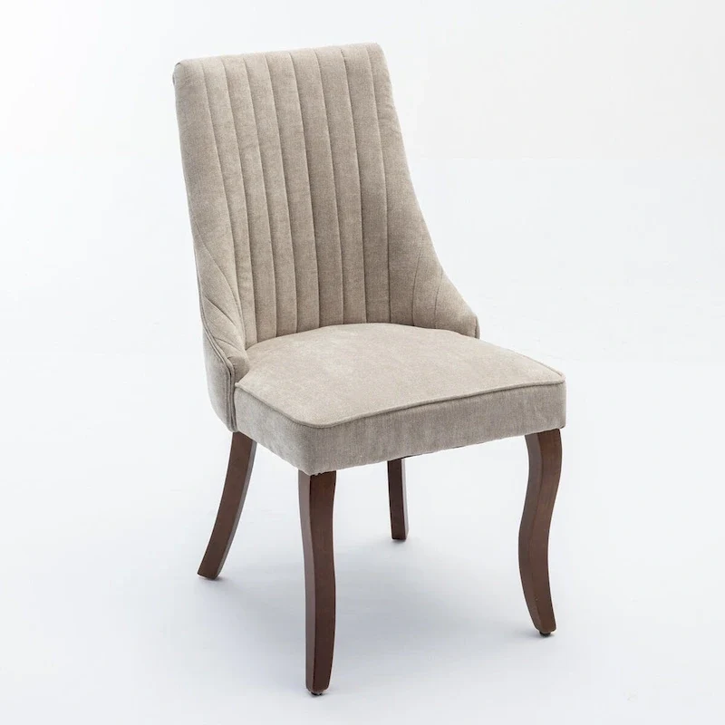 Rayon Cloth Flocking Linen Dining Chairs Channel Kitchen Dinner Upholstered Accent Chair Curved Solid Wood Legs,Set of 2