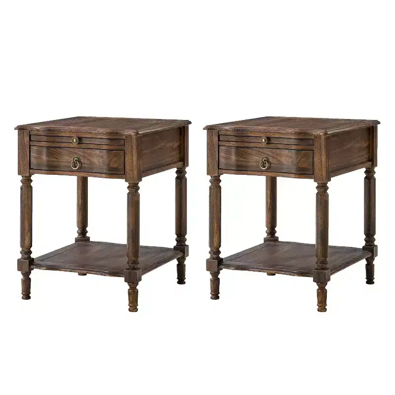 Alex 26 Tall 1 Drawer End Table Set of 2 with Built-in Charging Station|HULALA HOME