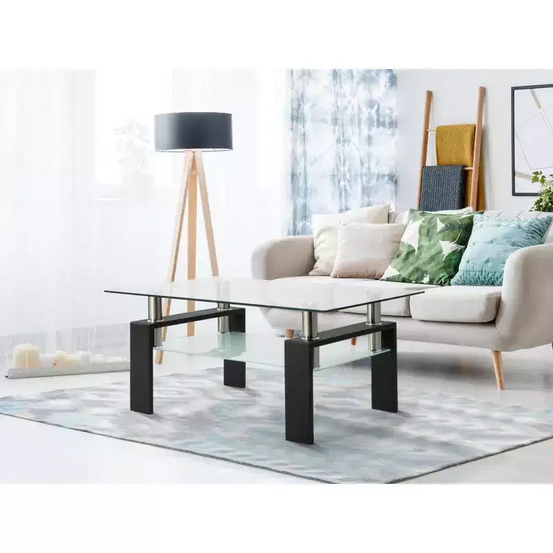 Modern Rectangular Wood Coffee Table with Glass Top for Living Room Office