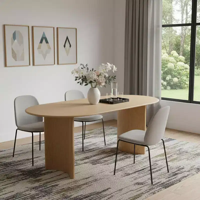 67'' Natural Solid Wood Double Pedestal Base Oval Dining Table, Seats 6