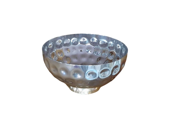 Stainless Steel Round Decorative Bowl, Dotted Design, 6.5, Brass Base