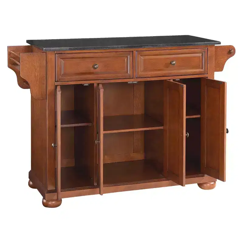 Crosley Alexandria Black Granite Top Kitchen Island - Wood & Cherry: Hardwood Frame, Towel Bar, 6 Shelves, 2 Drawers
