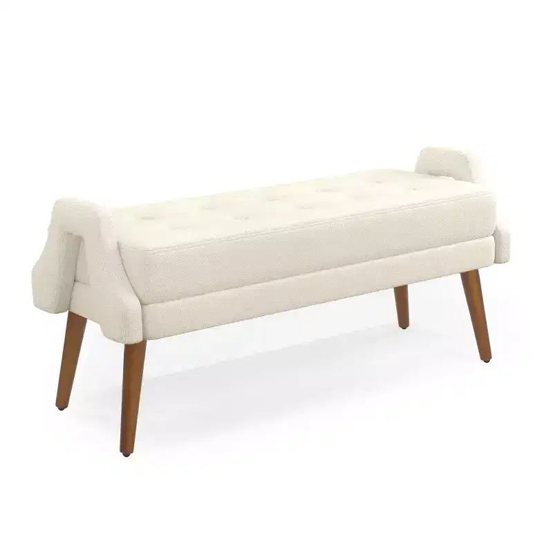 Modern Bench with Soft Cushion, Geometric Armrests, and Hardwood LegsGreat for Living Rooms, Bedrooms, and Entryways