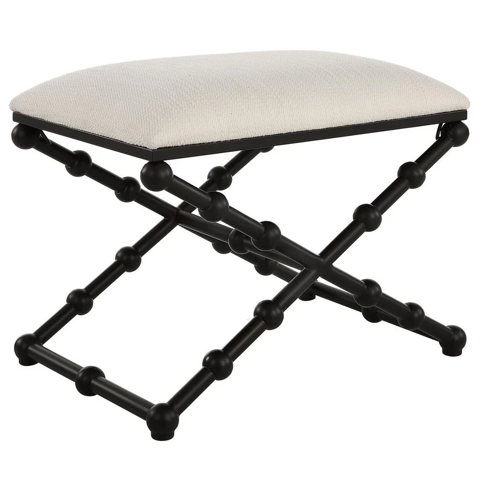 Satin Black Iron Bubble Legs White Cushion Bench