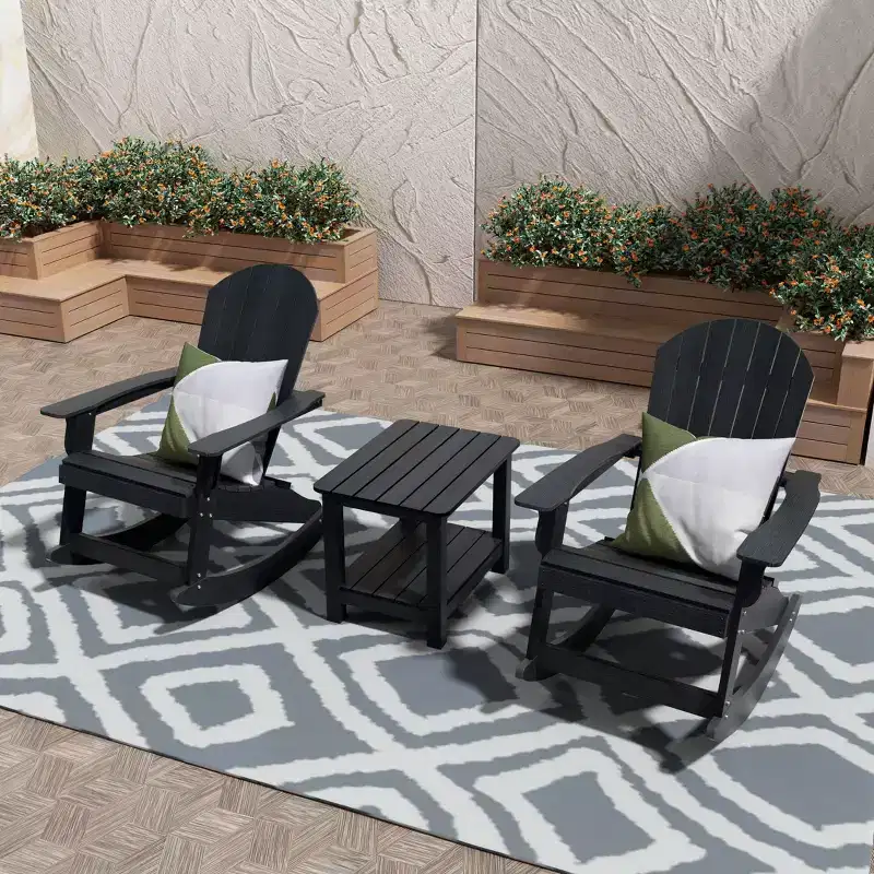 WestinTrends 3-Piece Outdoor Patio Adirondack Rocking Chair with Side Table Set