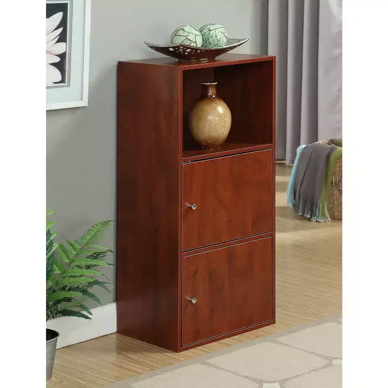 48 in H and 24 in W Cherry Wood Utility Storage Cabinet with 2 Doors and 2 Shelves