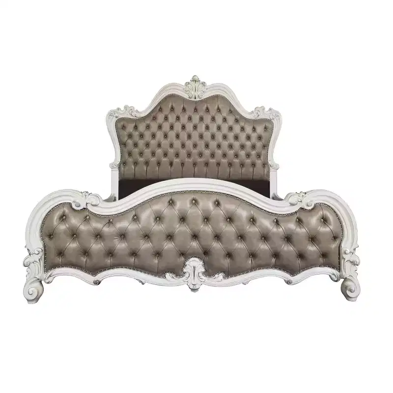 99" Queen Bed Versailles Vintage Gray PU Leather, Button Tufted - Acme Furniture