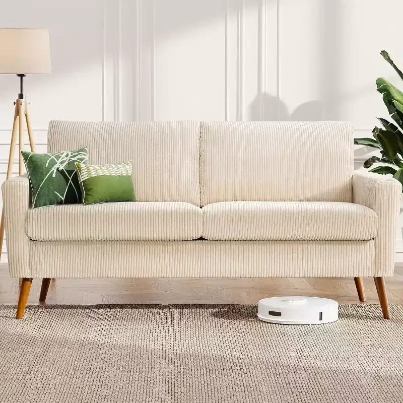 Dyonery 68 Loveseat Sofa, Mid Century Modern Small Couch for Living Room, Linen Fabric 2 Seater Sofa with Deep Cushion, Solid Wood Frame