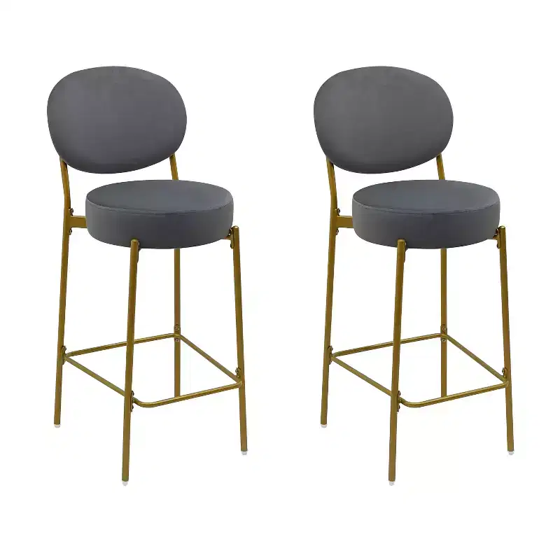 HomeRoots Set of Two 29 Gray and Gold Velvet and Metal Low Back Bar Height Bar Chairs