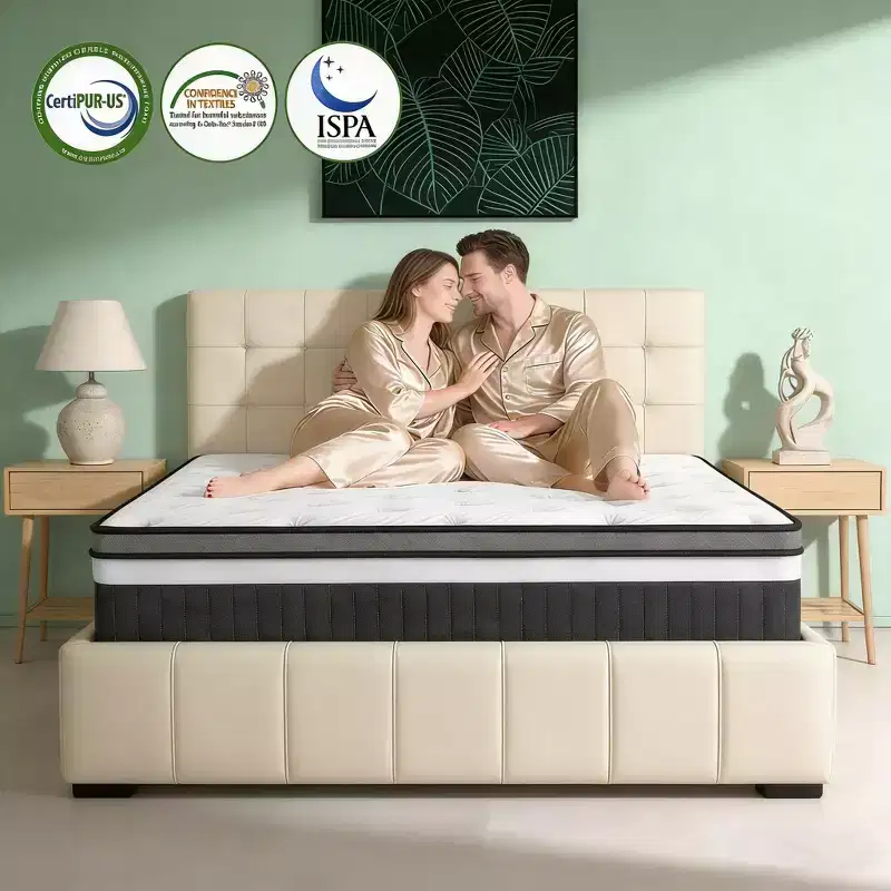 Famistar 14 Inch Mattress in a box Hybrid Spring Memory Foam Medium Firm - White