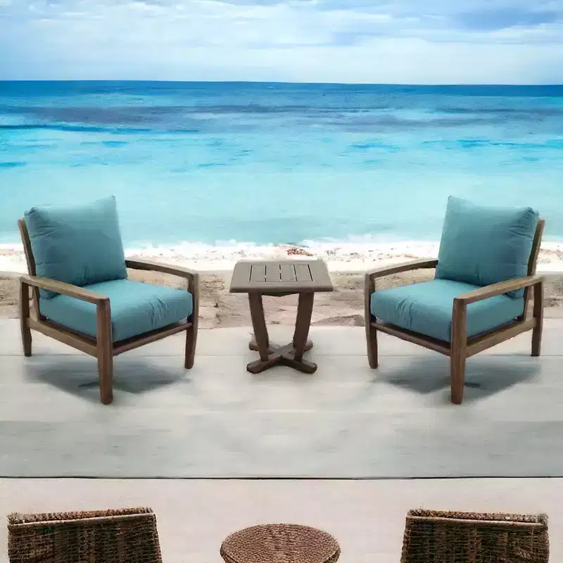 Courtyard Casual Avalon FSC Teak 3 pc Seating Set Includes: Two Club Chairs and One Square End Table