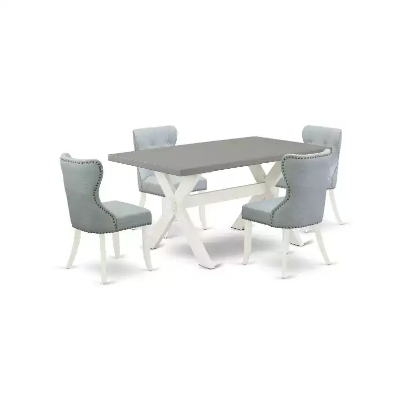 5-Piece Natural Oak Finish Solid Wood Top Dining Table with 4-Parson Chair