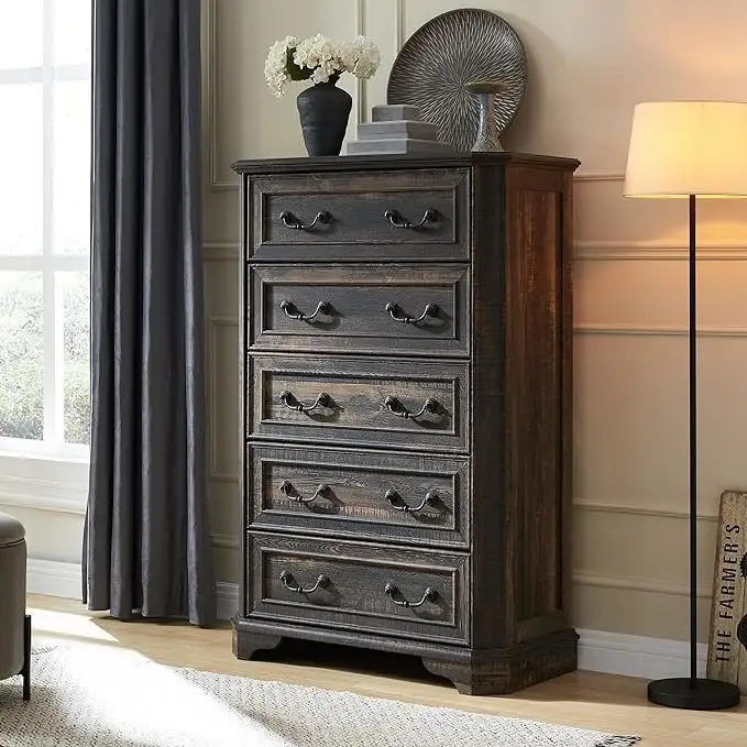 5-Drawer Dresser with Rustic Wood Finish