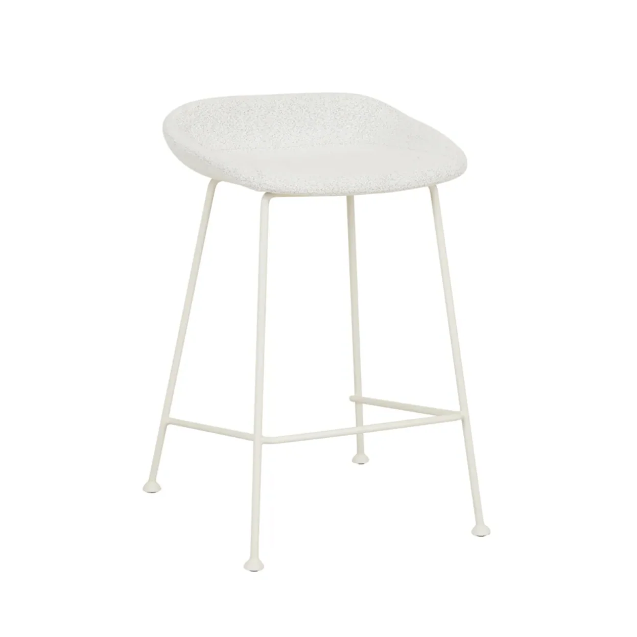Mid-Century White Boucle Barstool with Curved Back for Kitchen