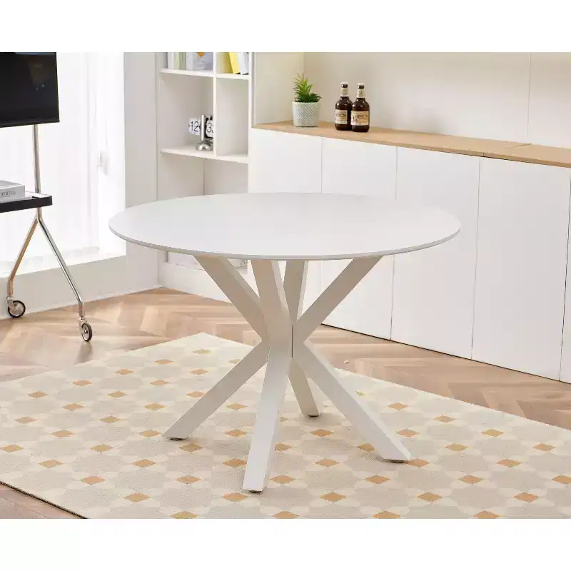 42.1IN Retro Dining Table for 4-6 people, Kitchen Table with Round Table Top and Cross Legs, Round Table for Living Room, Dining Room
