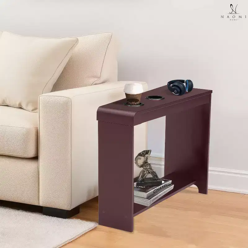 Chairside Table with USB Ports & Outlets, Narrow Side Table for Bedroom & Living Room