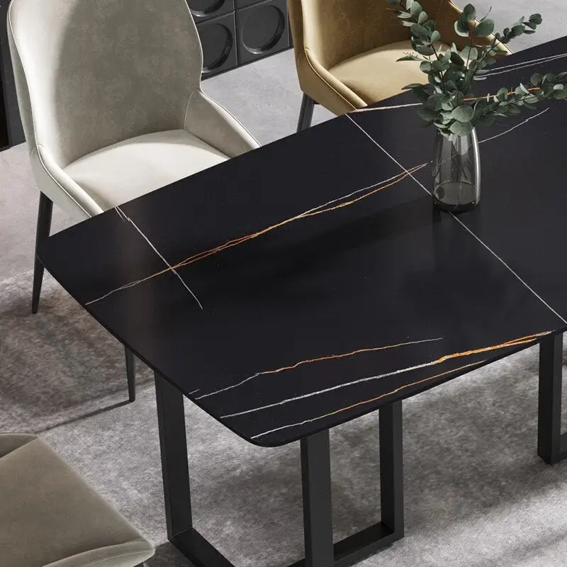63-Inch Dining Table with Sintered Stone Tabletop and Metal Base