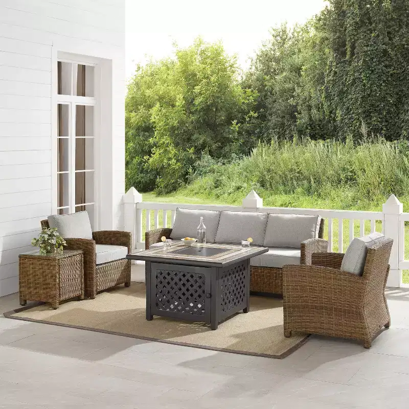 Bradenton 5pc Outdoor Wicker Conversation Set with Fire Table - Crosley