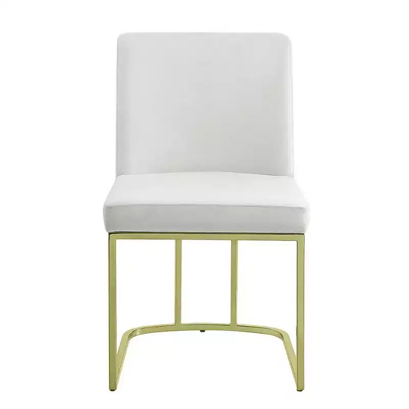 19" Zazie Dining Chair Beige Velvet and Gold Finish - Acme Furniture: Upholstered, Armless, Wood Composite Frame