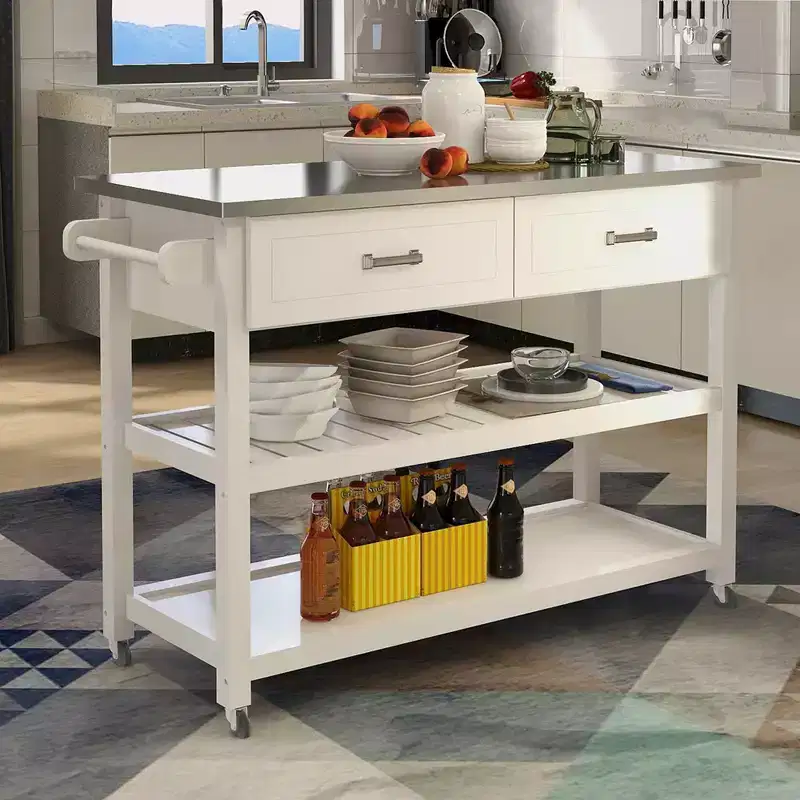 Stainless Steel Top Kitchen Cart with 2 Drawers